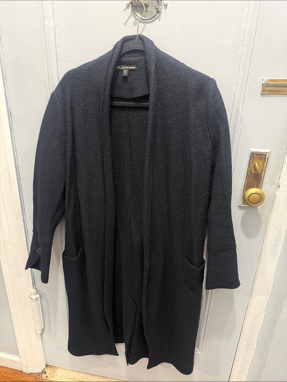Zara TRF Outerwear Black Open-Front Long Cardigan Coat - Women's